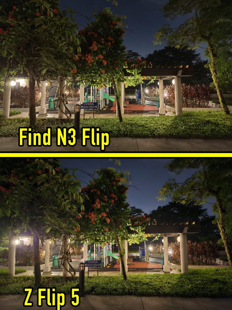 Oppo Find N3 Flip vs Z Flip5 camera night mode comparison