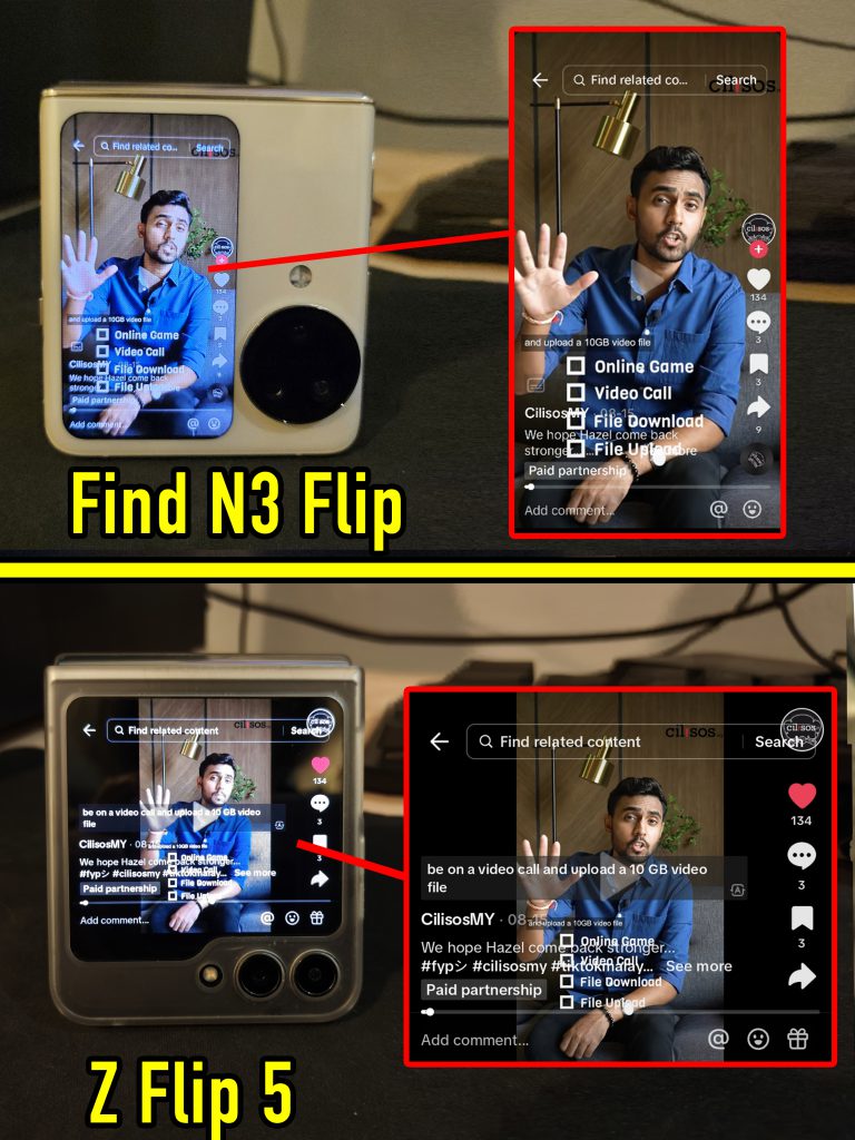 Oppo Find N3 Flip vs Samsung Z Flip 5 cover screen for TikTok