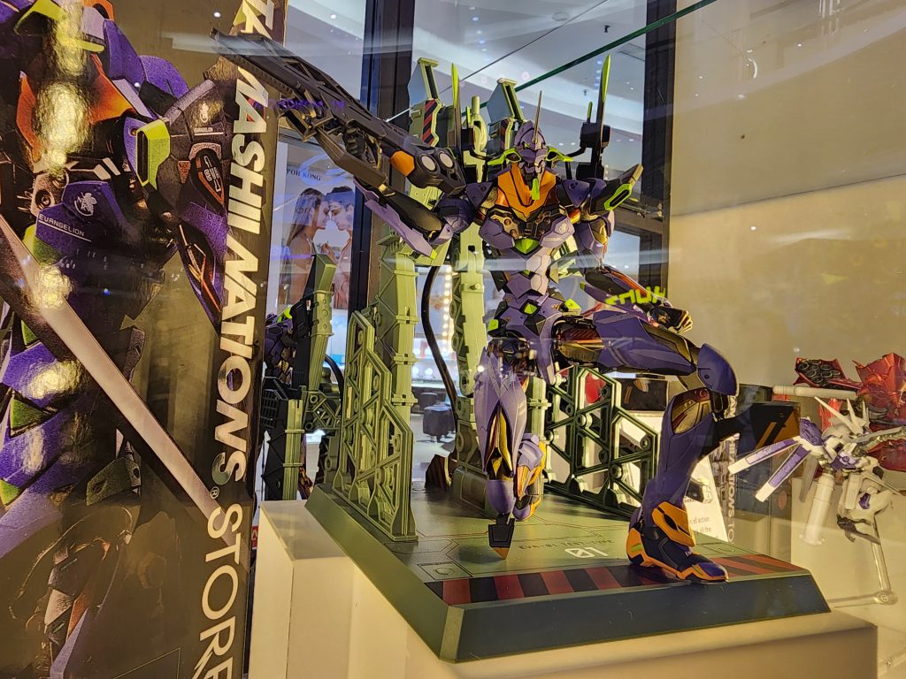 Gundam figurines on display