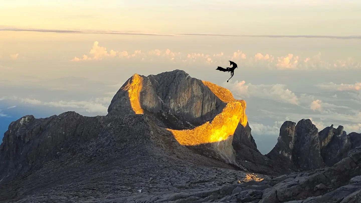 A dragon flying over Mount Kinabalu