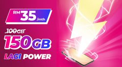 an ad of Yes 5G's data plan upgrade from 100GB to 150GB for a monthly pay of RM35