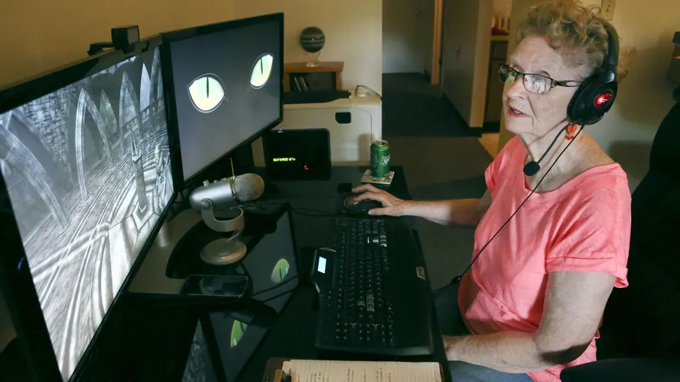 Shirley Curry sitting at her gaming setup
