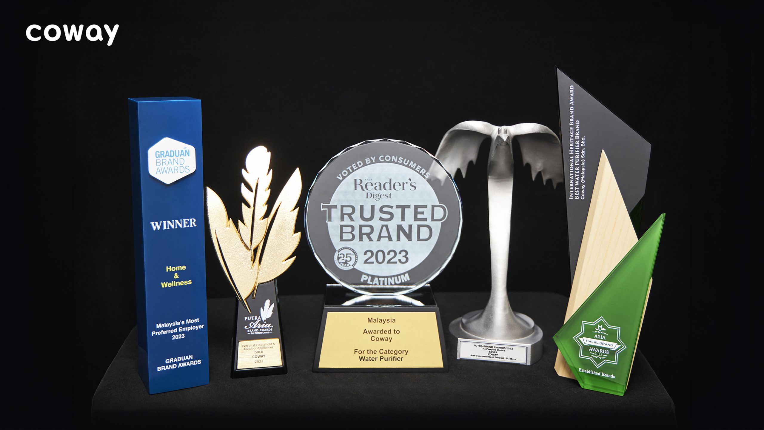 A lineup of Coway's 2023 awards.