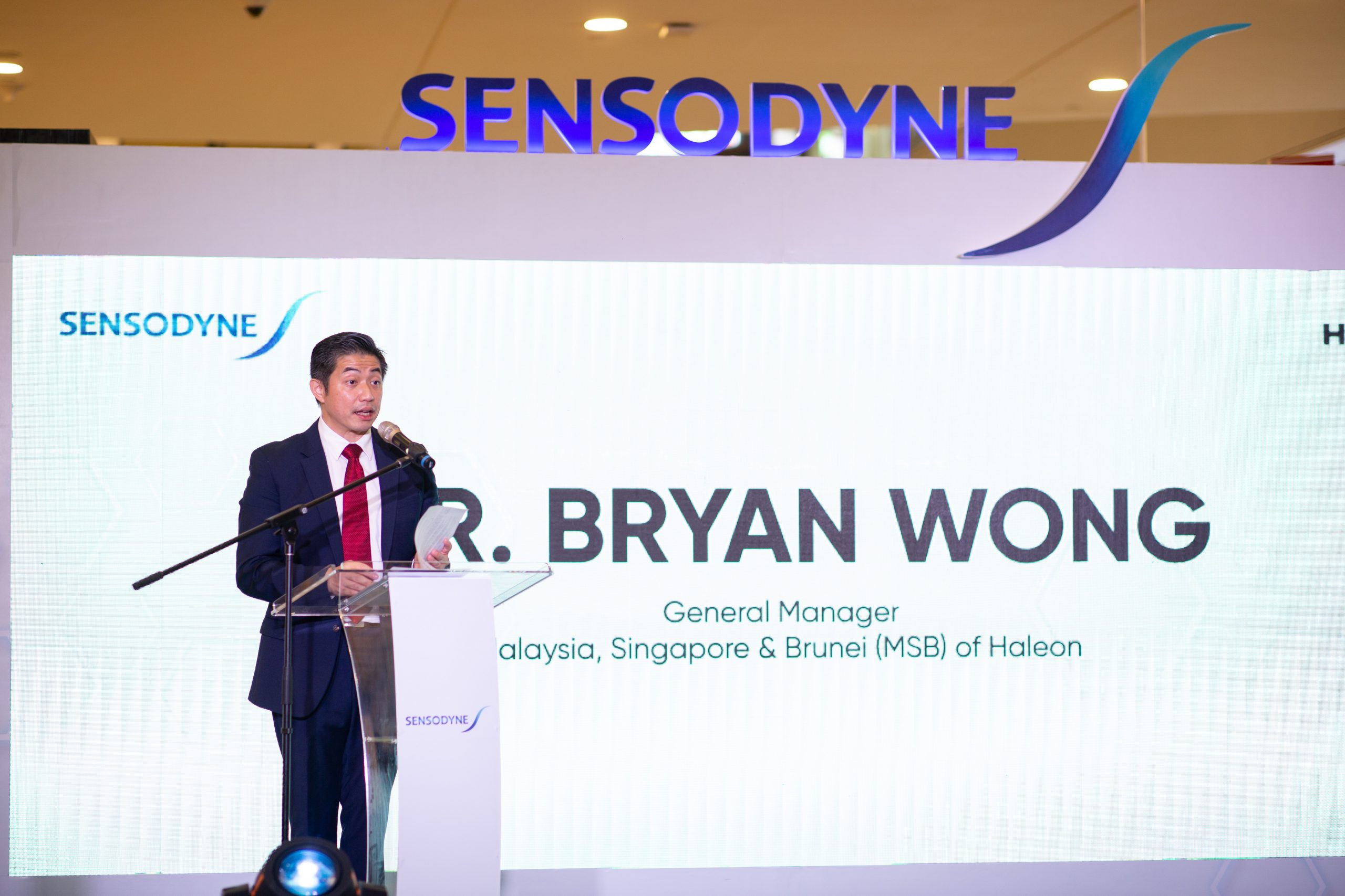 Bryan Wong, General Manager, Malaysia, Singapore and Brunei (MSB), Haleon giving an opening speech at a Sensodyne event