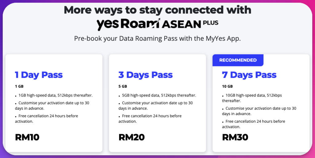 Yes 5G YesRoam ASEAN Plus roaming price