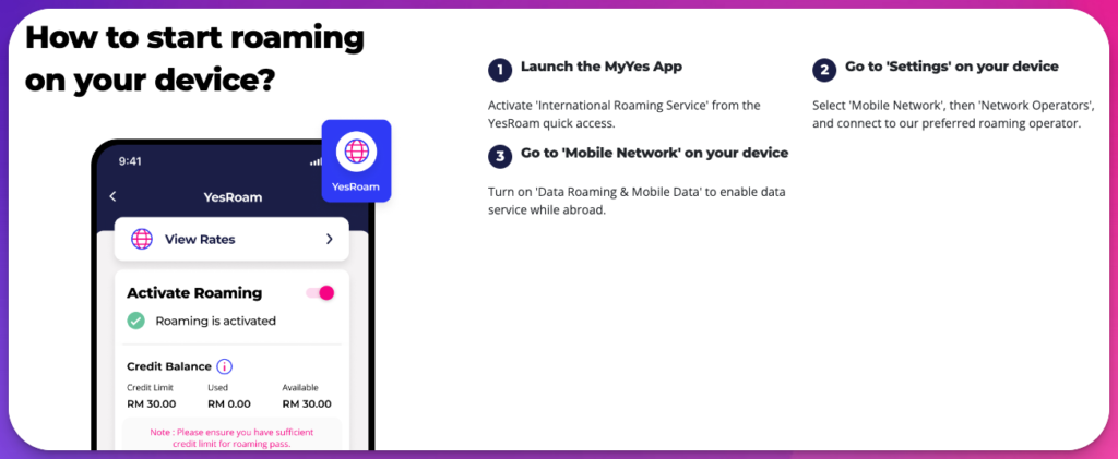 Yes 5G YesRoam ASEAN Plus roaming instructions