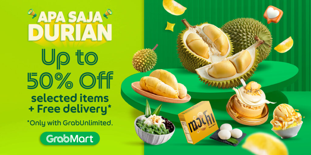 Up to 50% off musang king and other durians on GrabMart