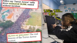 How many people showed up at the turun Anwar rally? We count one by one.