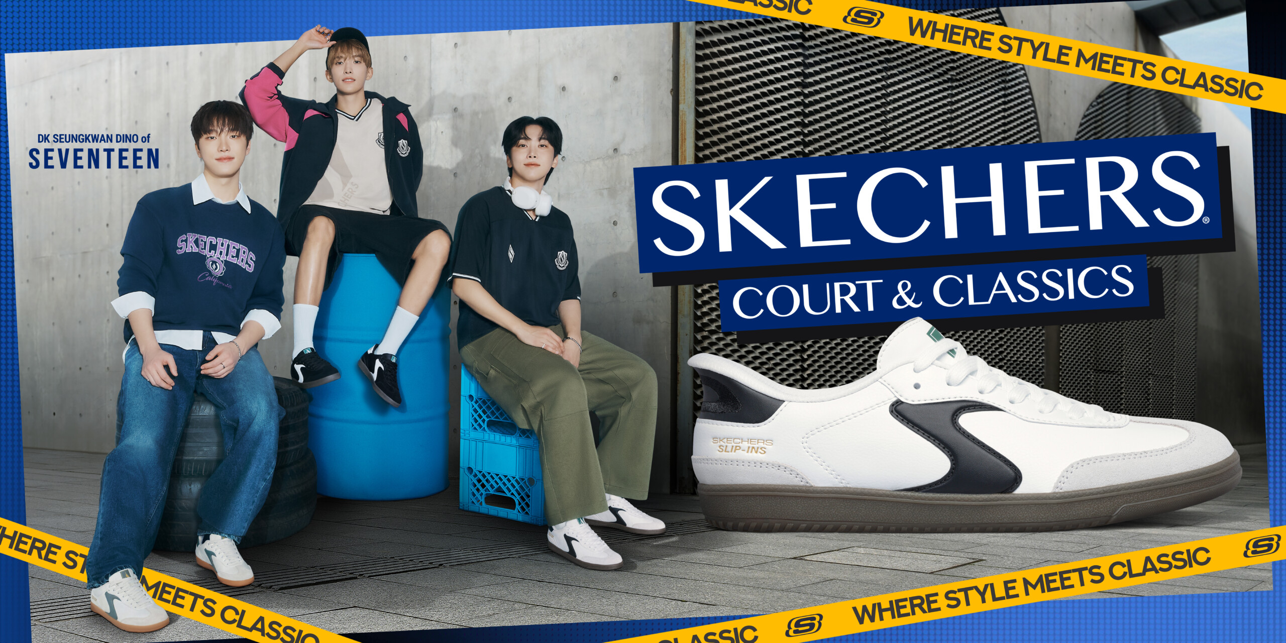 Skechers just dropped an upgraded Court Classics Hotshot with SEVENTEEN’s DK, Seungkwan and Dino